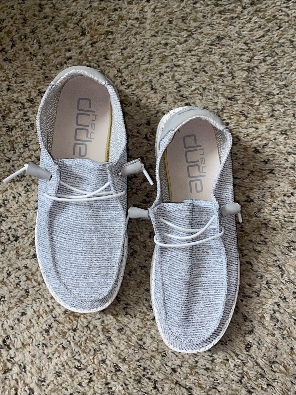 Hey Dude White and Light Gray Knit Slip-On Loafers